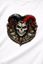 Lade das Bild in den Galerie-Viewer, Harlekin Heart Skull – Duality Edition - Premium Unisex Shirt mit Statement Print & Sleeve Branding